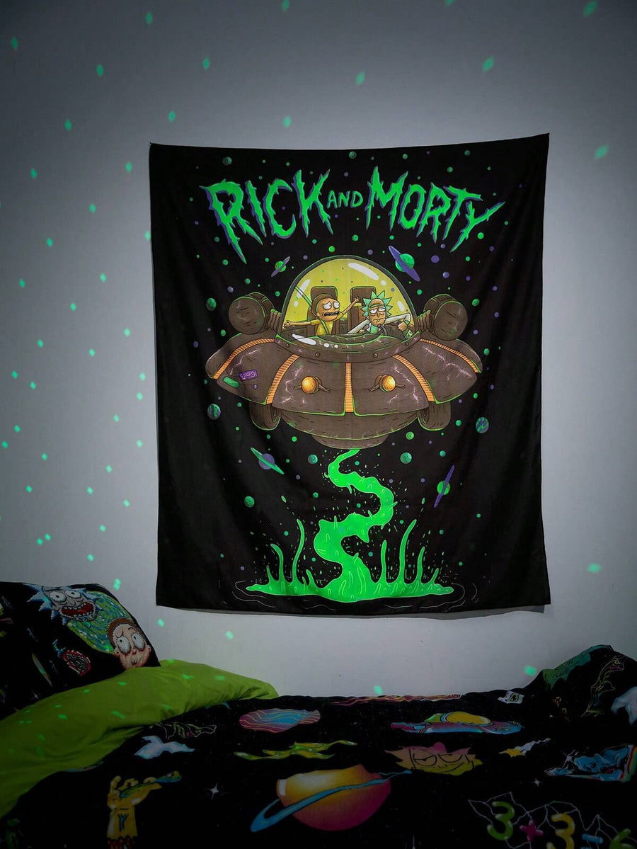 Rick and Morty X SHEIN Letter And Spaceship Pattern Tapestry Wall Hanging