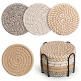 8pcs Cup Coaster With Holder, Absorbent Coasters, Woven Coaster Set, For Tabletop Protection, Home Decor, Housewarming Gift