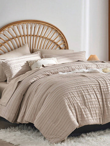 7-Piece Chic Cut Flower Bed Comforter Set, Suitable For All Seasons, Soft And Comfortable Bedding Set, Includes Comforter, Flat Sheet, Fitted Sheet, 2 Pillowshams And 2 Pillowcases, Suitable For Your Bedroom Decoration