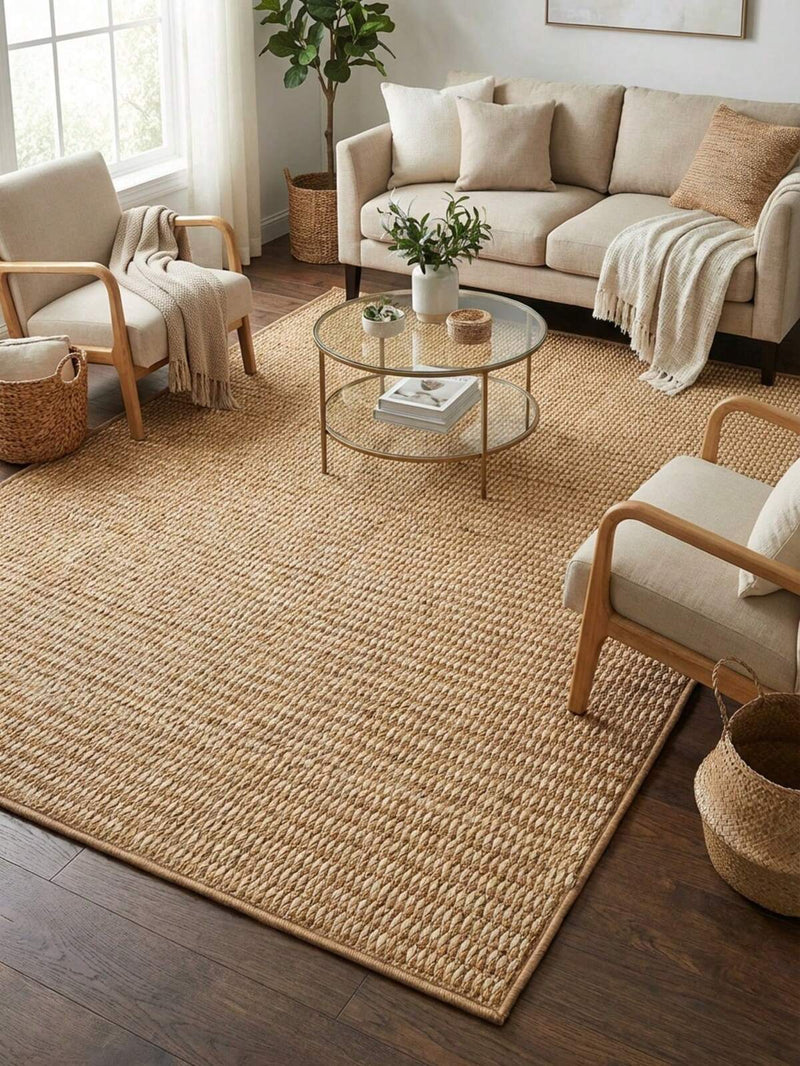 1pc White & Brown Mixed Square Faux Jute Rug. Scratch-Resistant, Washable, Ideal For Pet Owners, Suitable For Living Room, Dining Room, Study, Bedroom, And Other Scenes, Versatile Home Decor, Fashionable, New Arrival