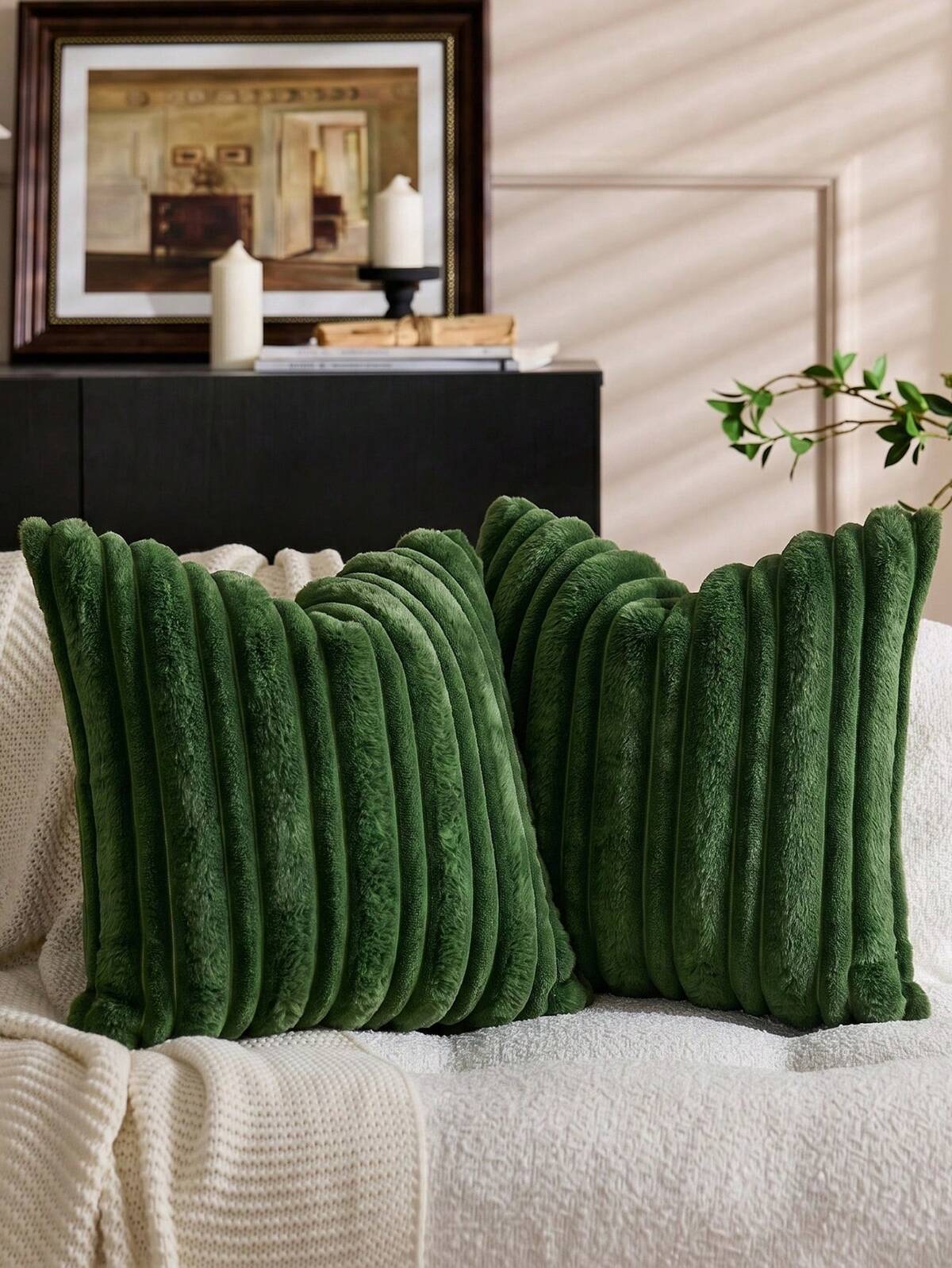 1pc Thick & Thin Rabbit Fur Decorative Throw Pillow Cover, Jacquard Rabbit Fur Front, Plush Velvet Reverse, Square Cushion Cover, Holiday Home Decor Pillow, Soft & Comfortable Velvet Material, Modern Decor For Sofa, Bedroom
