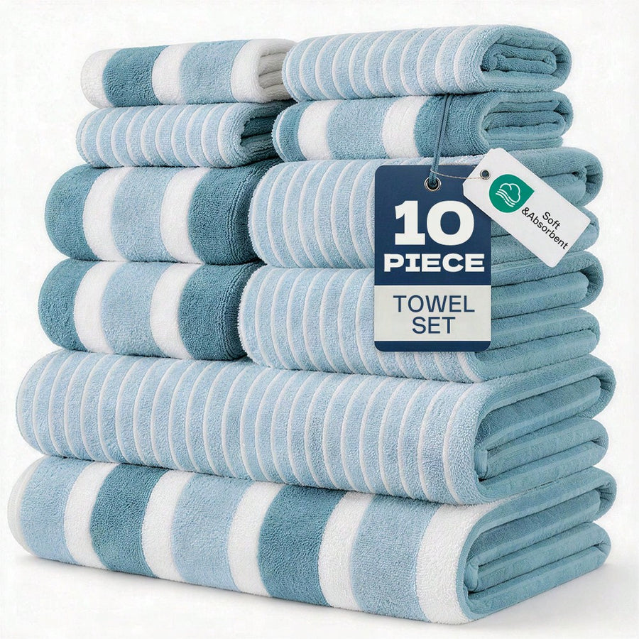 10pcs Soft & Absorbent Towel Set | Quick-Dry Towels For Bathroom, Sports & Beach |280gsm, Includes 2 Bath Towels, 4 Hand Towels, 4 Washcloths| Lightweight & Skin-Friendly